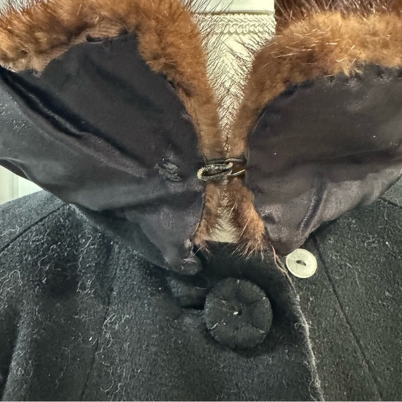 Vintage 1950s Women’s Black Dress Coat with‎ Fur Collar Hollywood Glamour Large - Picture 7 of 13